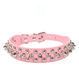 Spiked Studded Leather Dog Collar Rivets Pet Small Large Cat Pit Bull Adjustable (Color: Pink, size: XS)