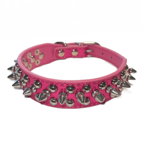 Spiked Studded Leather Dog Collar Rivets Pet Small Large Cat Pit Bull Adjustable (Color: Rose Sparkle, size: S)